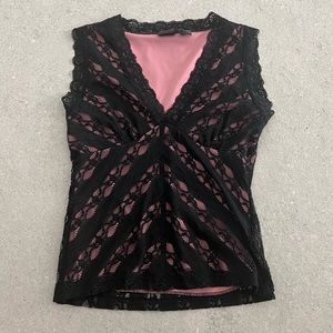 90s/2000s pink and black lace top